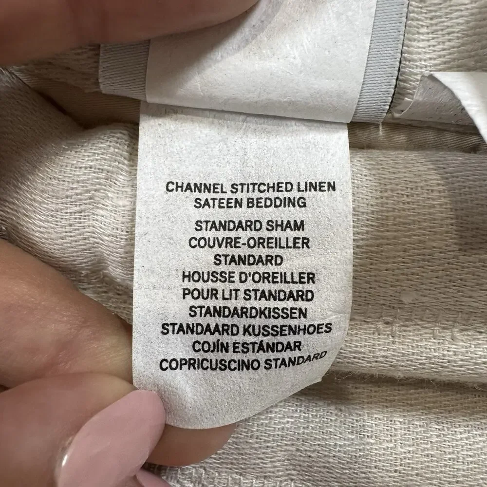 2 RESTORATION HARDWARE CHANNEL STITCHED LINEN QUILTED SHAMS In Sand